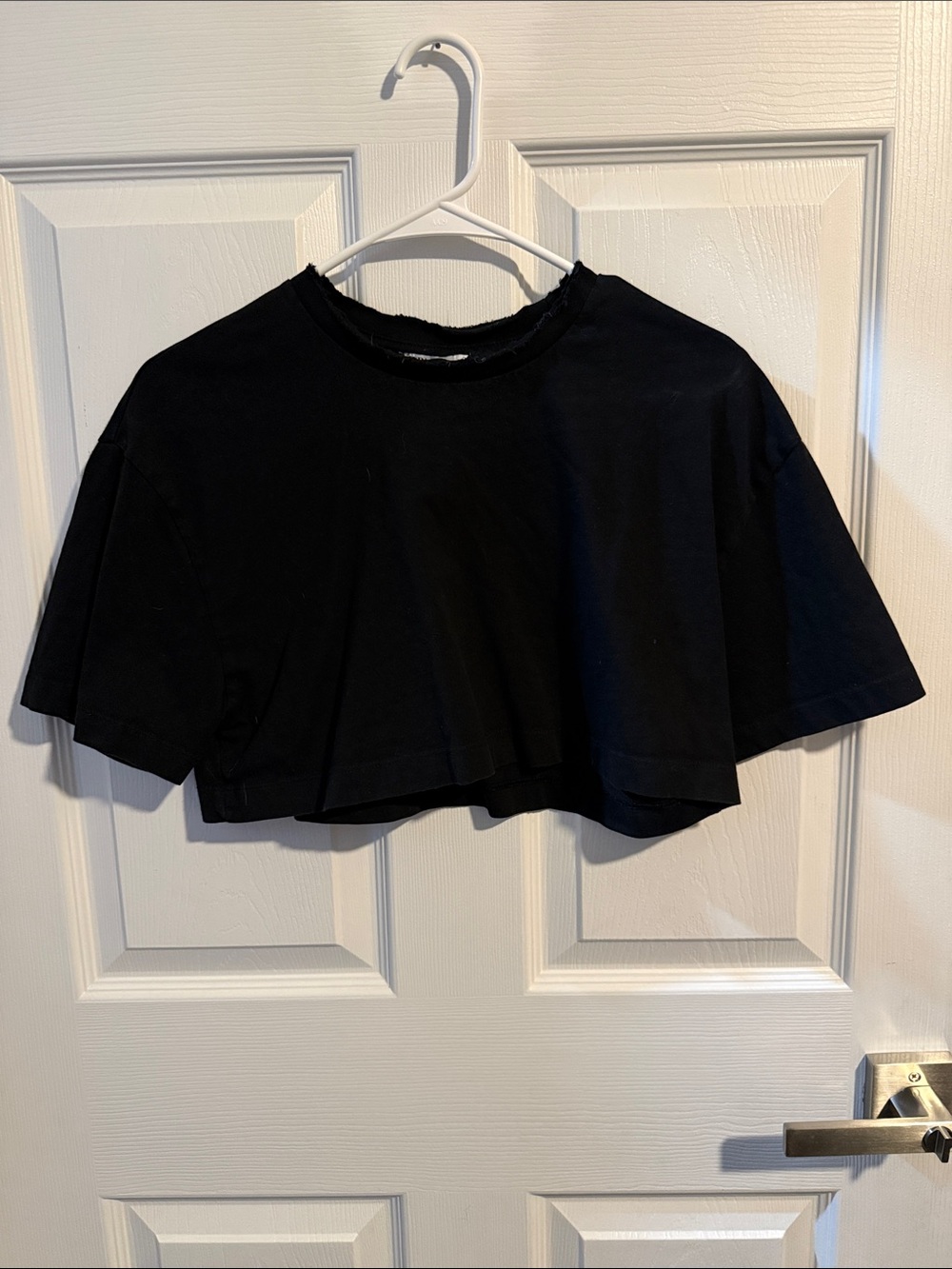 Zara Distressed Black Cropped T-Shirt Top - Women